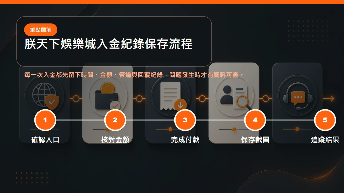 入金紀錄保存流程，從確認管道、付款、保存截圖到客服追蹤